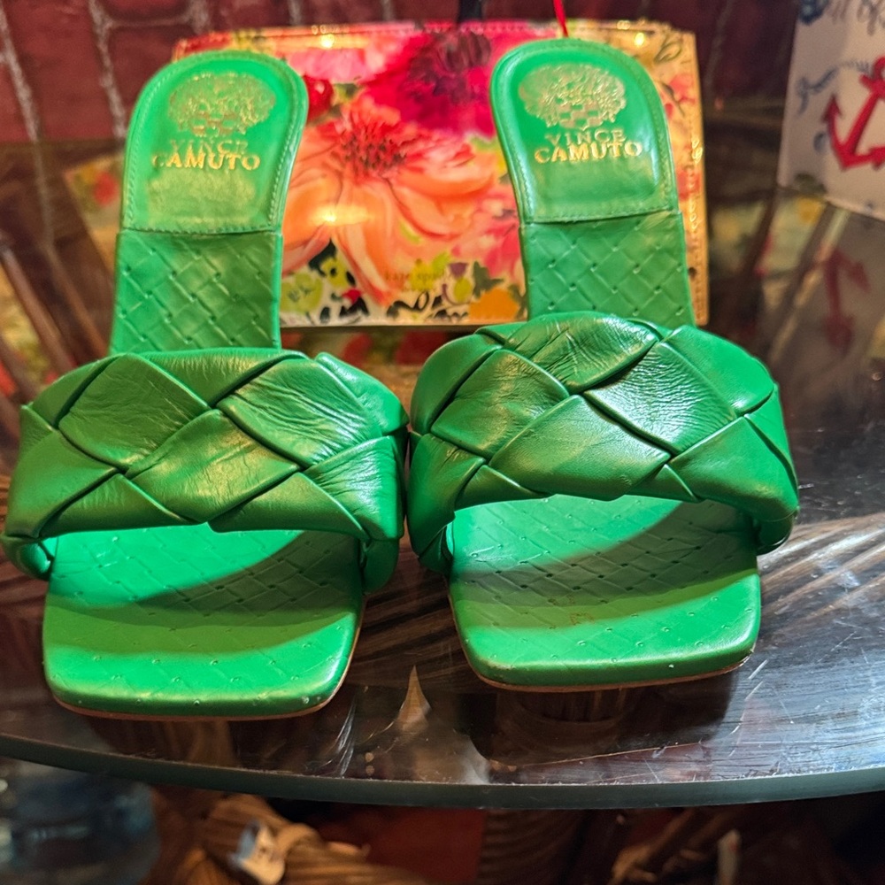 Vince Camuto Vibrant Green Quilted Mules 4inches